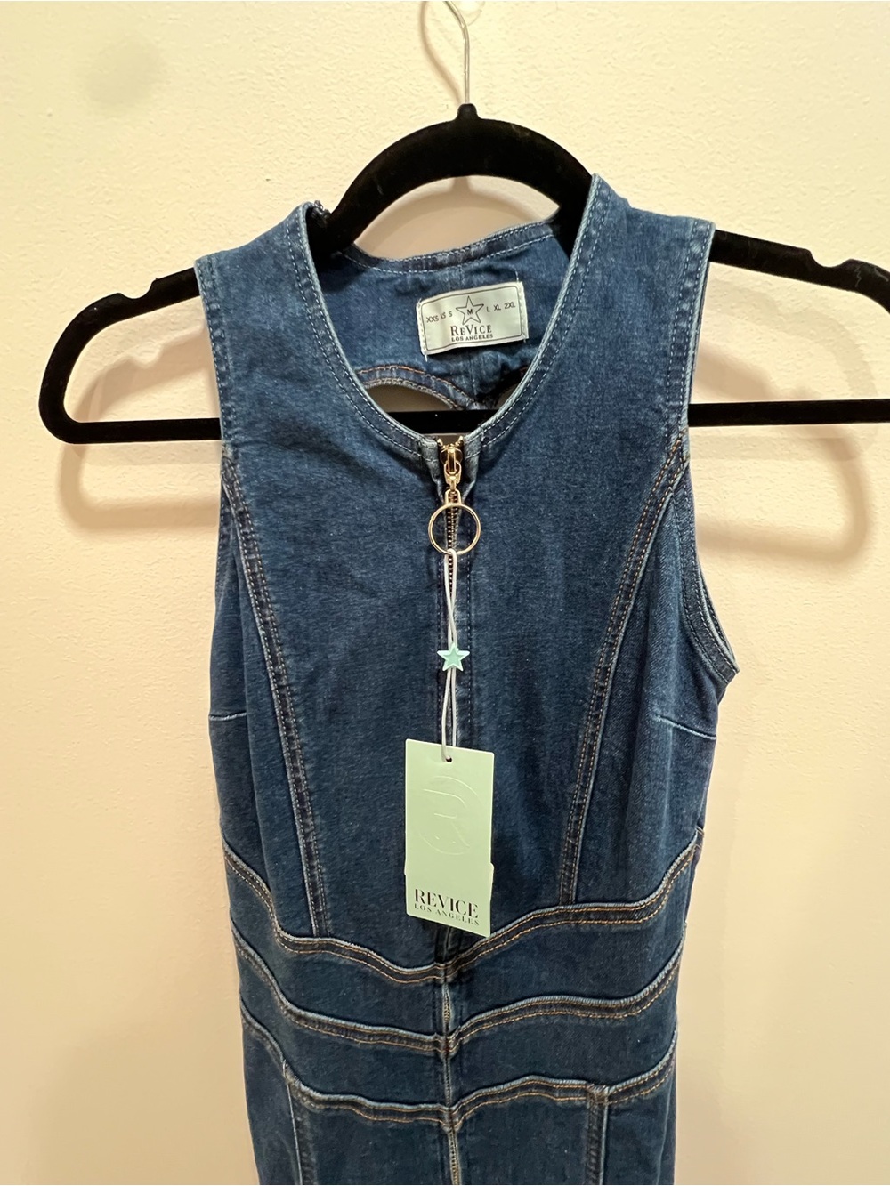 REVICE Hollywood Heartthrob Dark Blue Denim Jumpsuit with O Ring Zipper - Picture 9 of 11